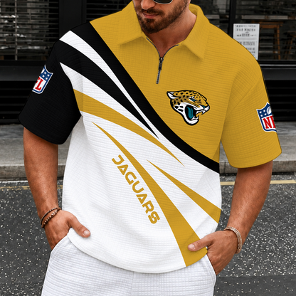 [SPECIAL OFFER] NEW CUSTOMIZED NFL30 JSJ JACKSONVILLE JAGUARS QUARTER-ZIP POLO SHIRT