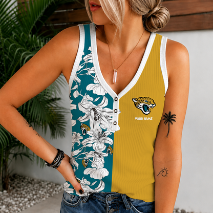 [SPECIAL OFFER] NEW CUSTOMIZED NFL30 JSJ JACKSONVILLE JAGUARS WOMEN'S V-NECK TANK TOP