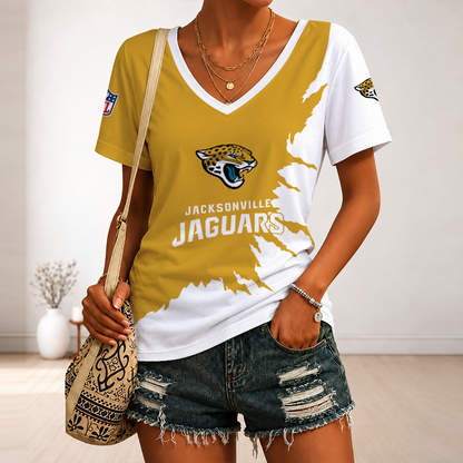 [SPECIAL OFFER] NEW CUSTOMIZED NFL30 JSJ JACKSONVILLE JAGUARS V-NECK FEMALE SHIRT