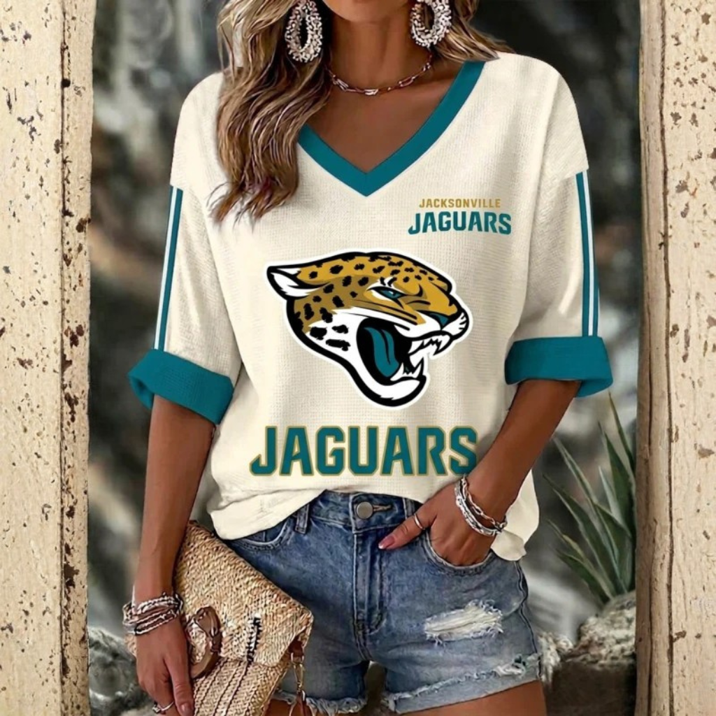 [SPECIAL OFFER] NEW CUSTOMIZED NFL30 JSJ JACKSONVILLE JAGUARS WOMEN'S HEART V-NECK LONG SLEEVE SHIRT