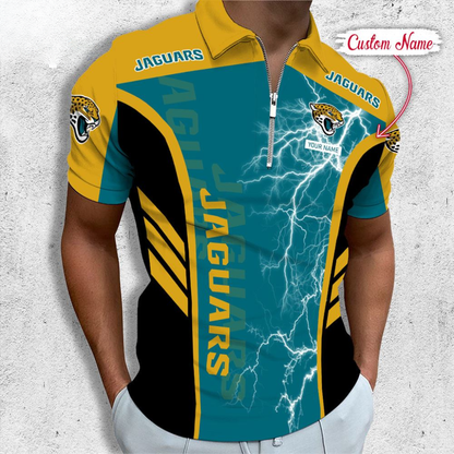 [SPECIAL OFFER] NEW CUSTOMIZED NFL30 JSJ JACKSONVILLE JAGUARS ZIP POLO SHIRT