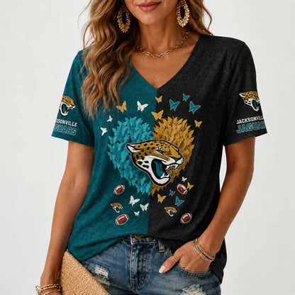 [SPECIAL OFFER] NEW CUSTOMIZED NFL30 JSJ JACKSONVILLE JAGUARS V-NECK FEMALE SHIRT