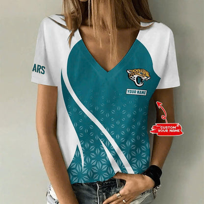 [SPECIAL OFFER] NEW CUSTOMIZED NFL30 JSJ JACKSONVILLE JAGUARS V-NECK FEMALE SHIRT