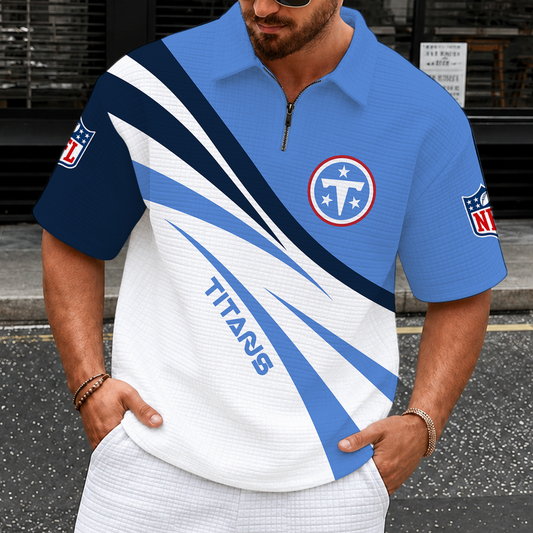[SPECIAL OFFER] NEW CUSTOMIZED NFL31 TST TENNESSEE TITANS QUARTER-ZIP POLO SHIRT