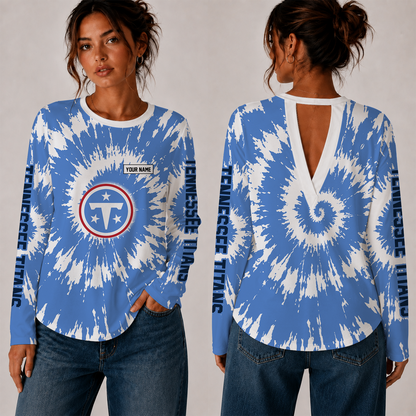 [SPECIAL OFFER] NEW CUSTOMIZED NFL31 TST TENNESSEE TITANS WOMEN'S BACK V-CUT LONG-SLEEVE SHIRT