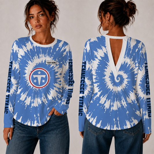 [SPECIAL OFFER] NEW CUSTOMIZED NFL31 TST TENNESSEE TITANS WOMEN'S BACK V-CUT LONG-SLEEVE SHIRT