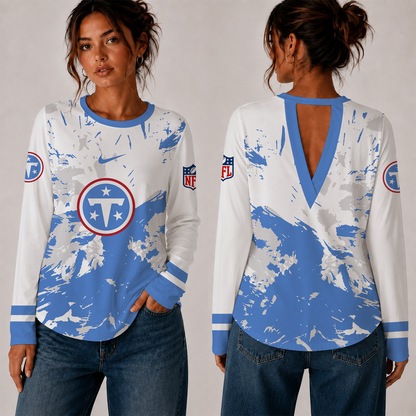 [SPECIAL OFFER] NEW CUSTOMIZED NFL31 TST TENNESSEE TITANS WOMEN'S BACK V-CUT LONG-SLEEVE SHIRT