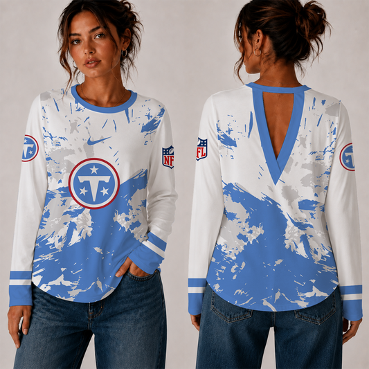 [SPECIAL OFFER] NEW CUSTOMIZED NFL31 TST TENNESSEE TITANS WOMEN'S BACK V-CUT LONG-SLEEVE SHIRT