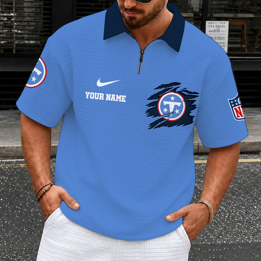 [SPECIAL OFFER] NEW CUSTOMIZED NFL31 TST TENNESSEE TITANS QUARTER-ZIP POLO SHIRT