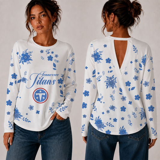 [SPECIAL OFFER] NEW CUSTOMIZED NFL31 TST TENNESSEE TITANS WOMEN'S BACK V-CUT LONG-SLEEVE SHIRT