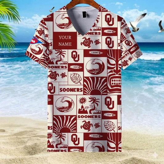 LIMITED EDITION - NEW CUSTOMIZED FBS NCAA31 OUS OU SOONERS V-NECK FEMALE SHIRT
