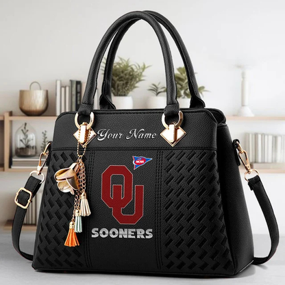 LIMITED EDITION - NEW CUSTOMIZED FBS NCAA31 OUS OU SOONERS ZIP HANDBAG MULTICOLOR