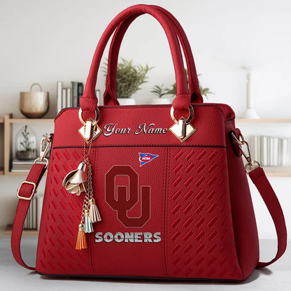 LIMITED EDITION - NEW CUSTOMIZED FBS NCAA31 OUS OU SOONERS ZIP HANDBAG MULTICOLOR