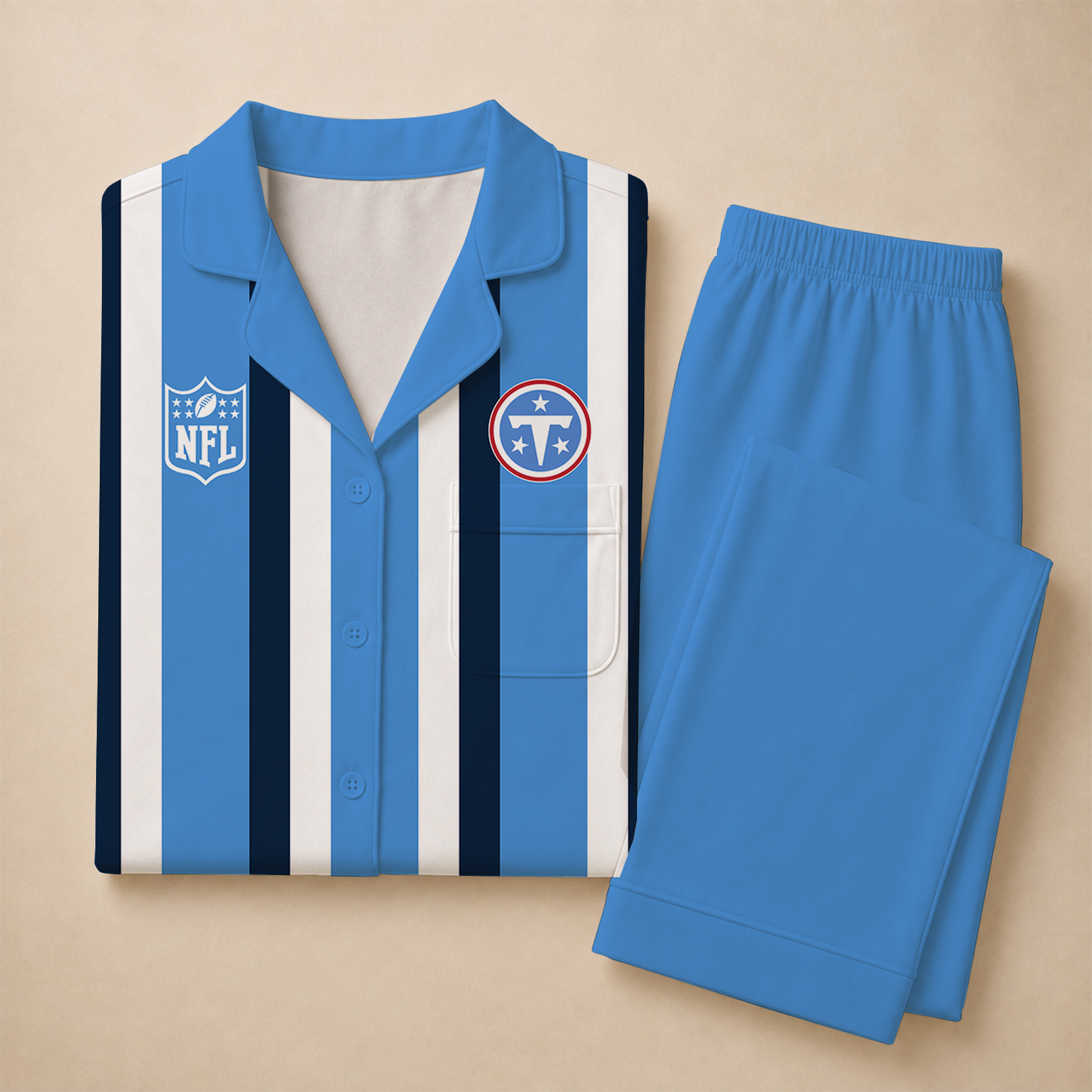 [SPECIAL OFFER] NEW CUSTOMIZED NFL31 TST TENNESSEE TITANS SHORT SLEEVE & LONG PANTS PAJAMAS SET