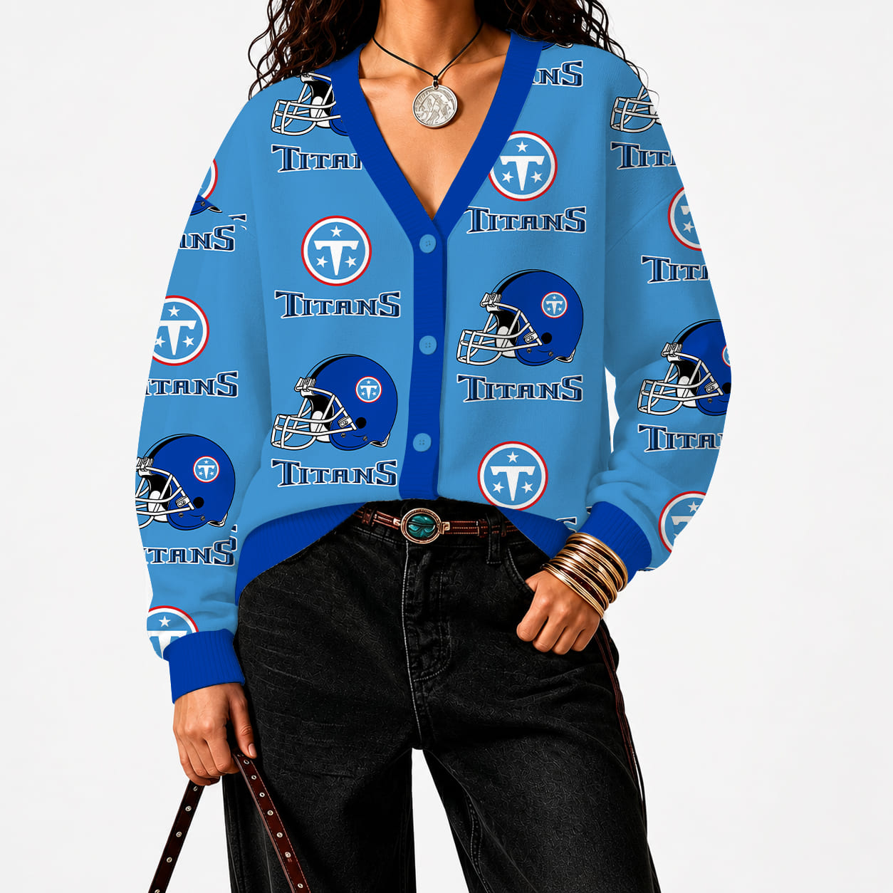 [SPECIAL OFFER] NEW CUSTOMIZED NFL31 TST TENNESSEE TITANS CARDIGAN