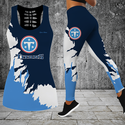 [SPECIAL OFFER] NEW CUSTOMIZED NFL31 TST TENNESSEE TITANS HOLLOW TANK TOP & LEGGINGS SET