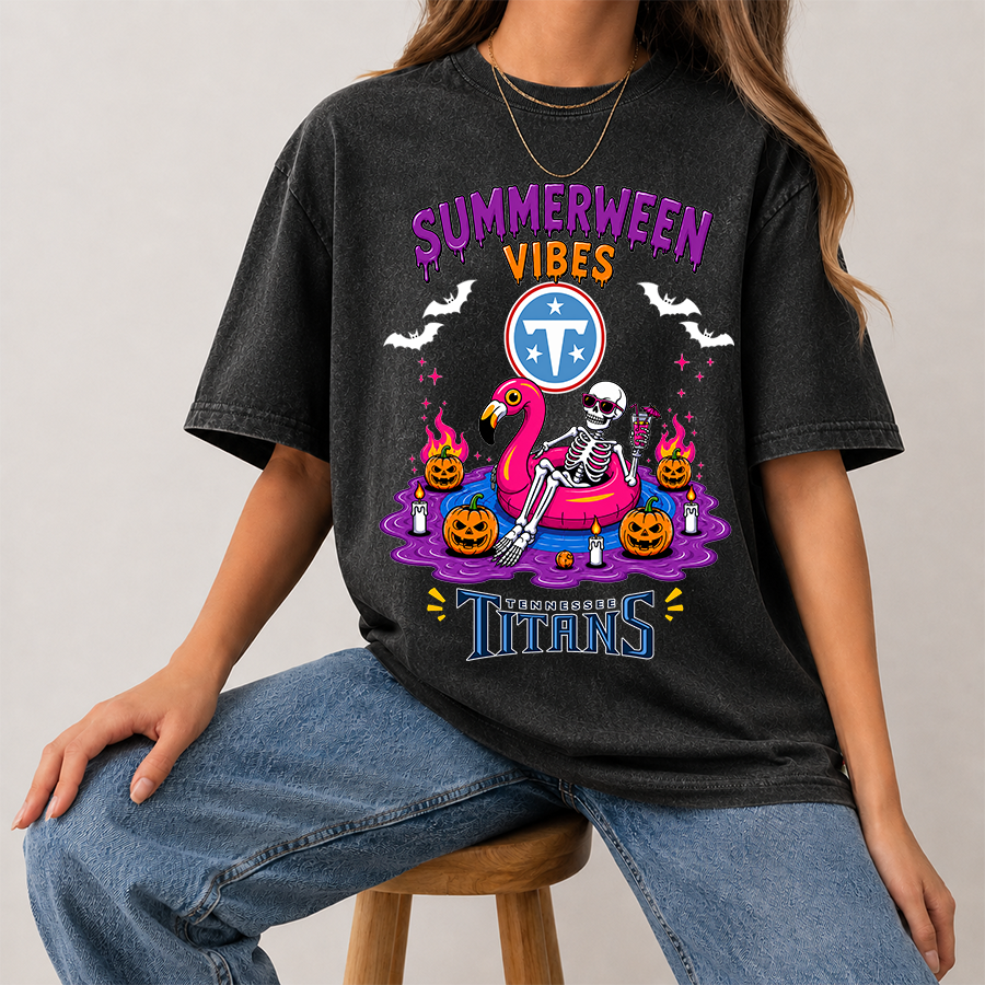 [SPECIAL OFFER] NEW CUSTOMIZED NFL31 TST TENNESSEE TITANS SUMMERWEEN MULTICOLOR WASHED TEE