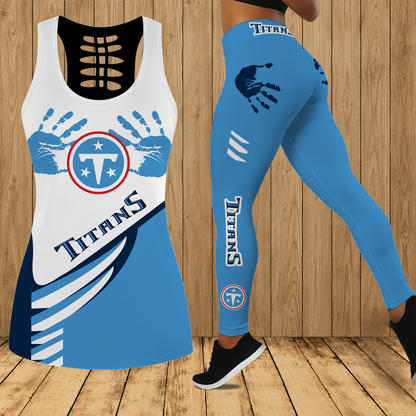 [SPECIAL OFFER] NEW CUSTOMIZED NFL31 TST TENNESSEE TITANS HOLLOW TANK TOP & LEGGINGS SET