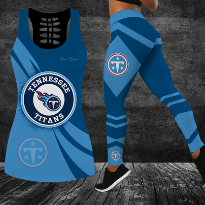 [SPECIAL OFFER] NEW CUSTOMIZED NFL31 TST TENNESSEE TITANS HOLLOW TANK TOP & LEGGINGS SET