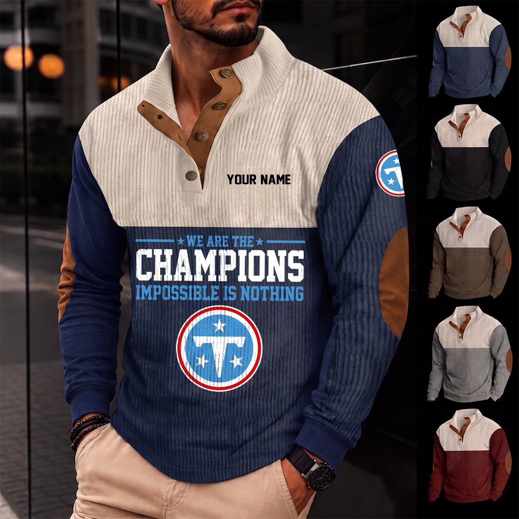 [SPECIAL OFFER] NEW CUSTOMIZED NFL31 TST TENNESSEE TITANS BUTTON SWEATSHIRTS STAND COLLAR