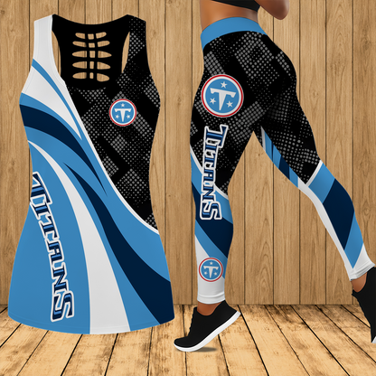 [SPECIAL OFFER] NEW CUSTOMIZED NFL31 TST TENNESSEE TITANS HOLLOW TANK TOP & LEGGINGS SET