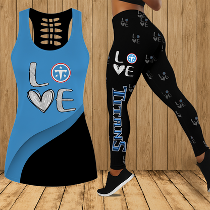 [SPECIAL OFFER] NEW CUSTOMIZED NFL31 TST TENNESSEE TITANS HOLLOW TANK TOP & LEGGINGS SET