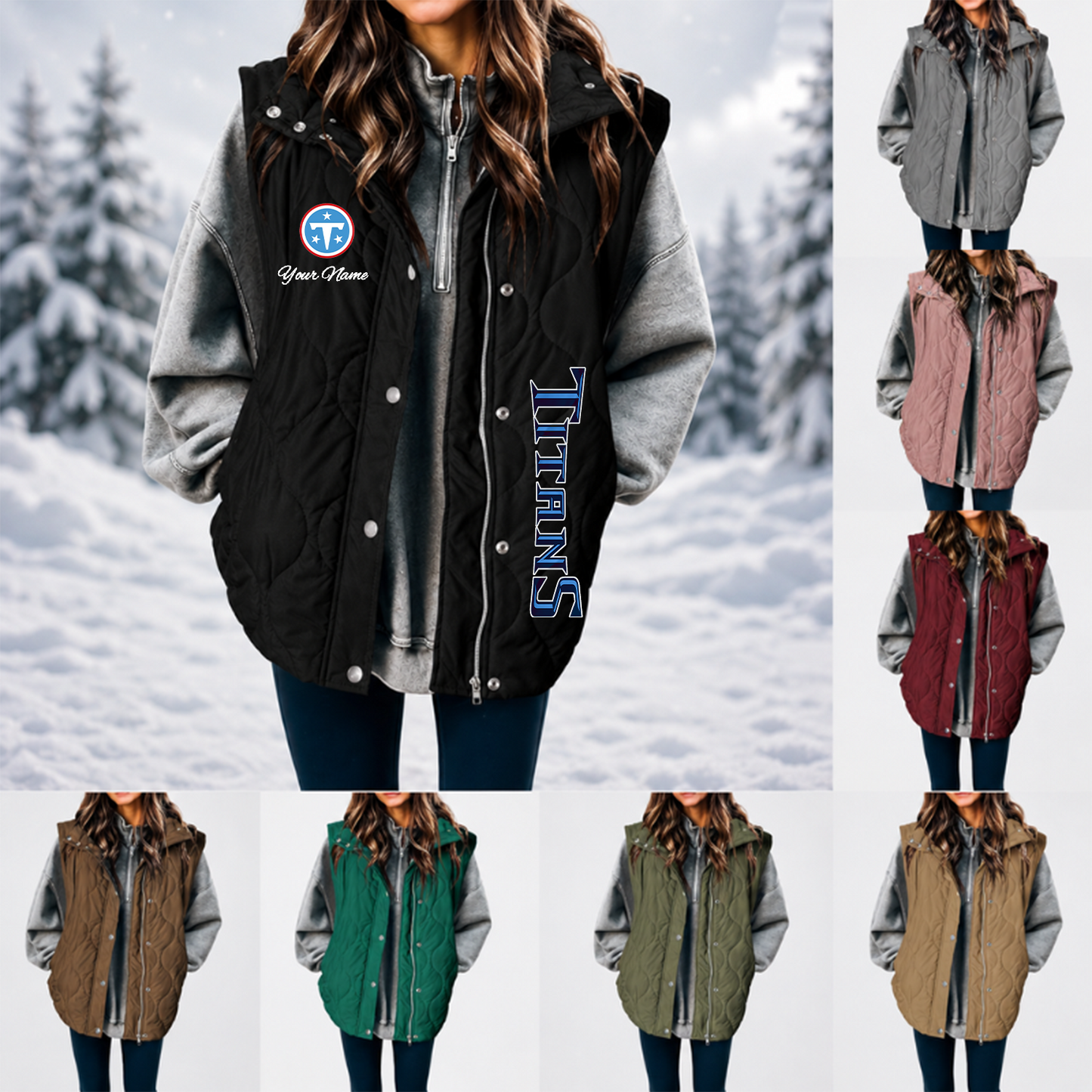[SPECIAL OFFER] NEW CUSTOMIZED NFL31 TST TENNESSEE TITANS WOMEN'S MULTICOLOR SLEEVELESS PUFFER COAT