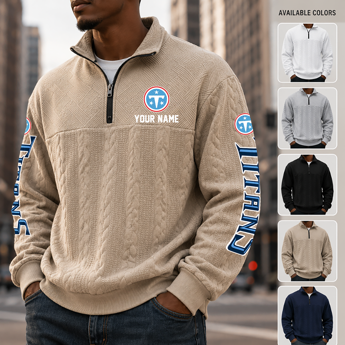 [SPECIAL OFFER] NEW CUSTOMIZED NFL31 TST TENNESSEE TITANS MULTICOLOR QUARTER-ZIP SWEATSHIRT