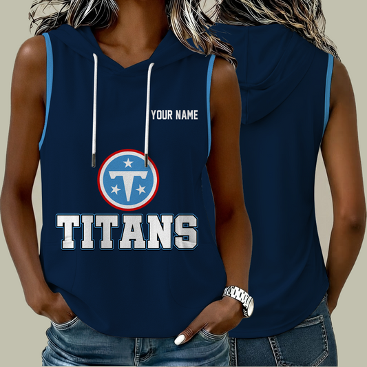 [SPECIAL OFFER] NEW CUSTOMIZED NFL31 TST TENNESSEE TITANS WOMEN'S SLEEVELESS HOODED POCKET TANK TOP