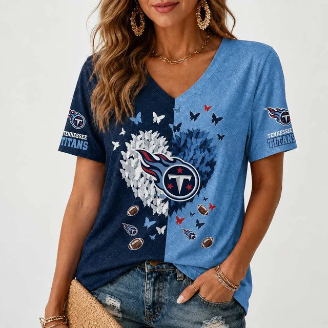 [SPECIAL OFFER] NEW CUSTOMIZED NFL31 TST TENNESSEE TITANS V-NECK FEMALE SHIRT