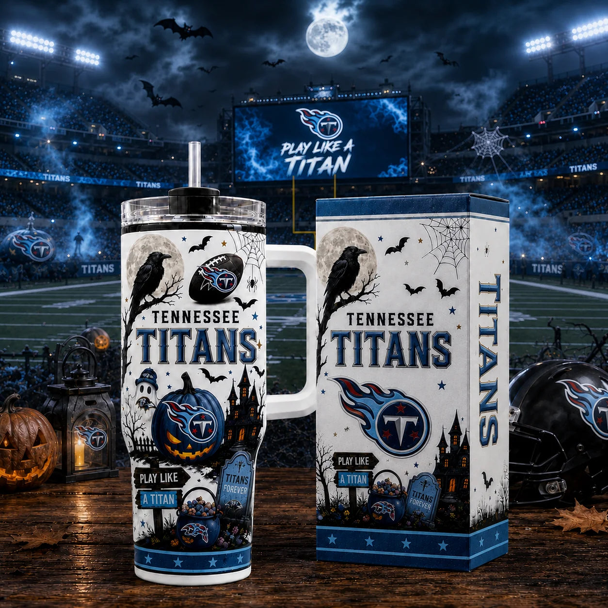 [SPECIAL OFFER] NEW CUSTOMIZED NFL31 TST TENNESSEE TITANS HALLOWEEN  40OZ TUMBLER