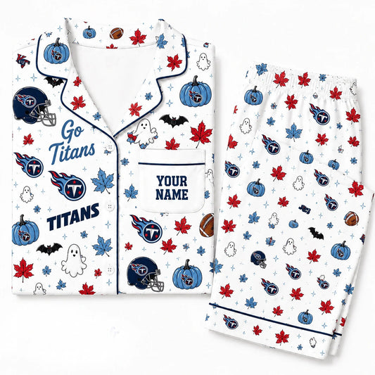 [SPECIAL OFFER] NEW CUSTOMIZED NFL31 TST TENNESSEE TITANS HALLOWEEN LONG PAJAMAS SET
