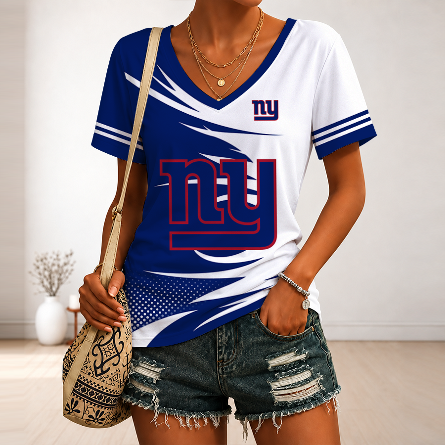 [SPECIAL OFFER] NEW CUSTOMIZED NFL32 NYG NEW YORK GIANTS V-NECK FEMALE SHIRT