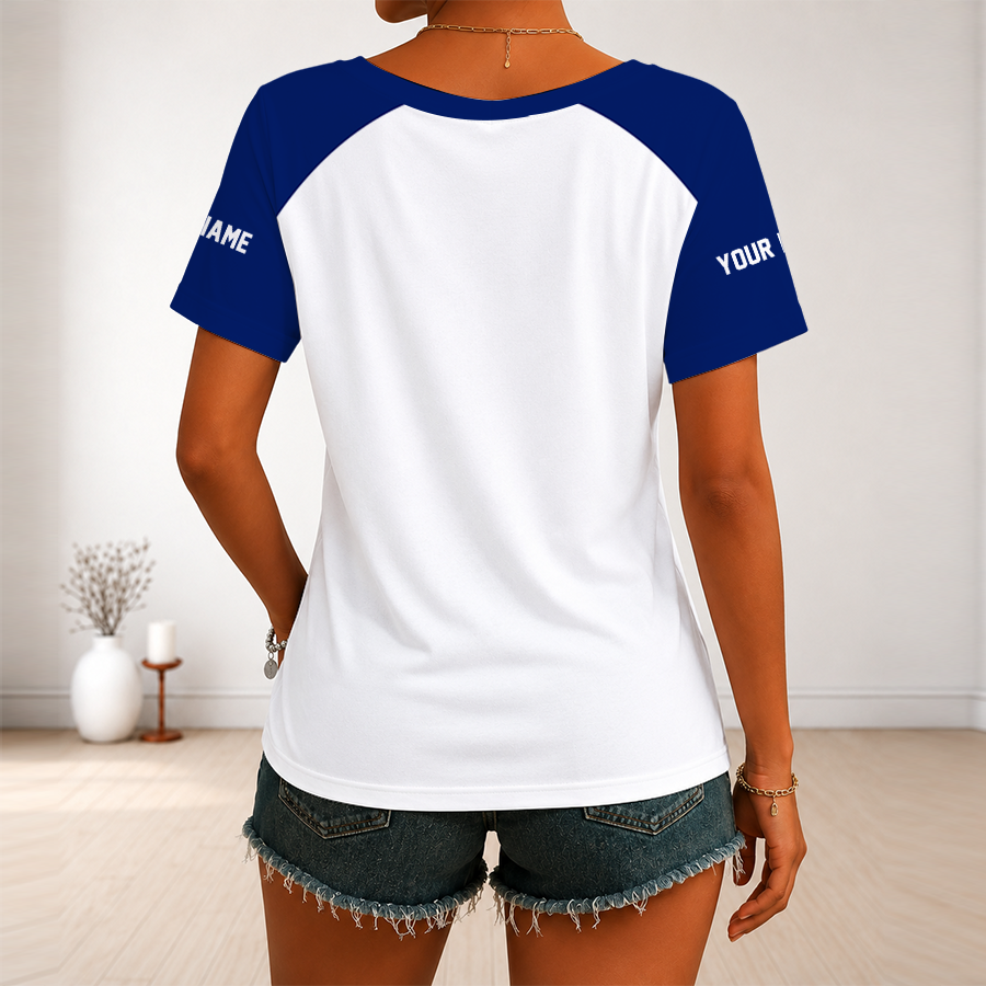 [SPECIAL OFFER] NEW CUSTOMIZED NFL32 NYG NEW YORK GIANTS V-NECK FEMALE SHIRT
