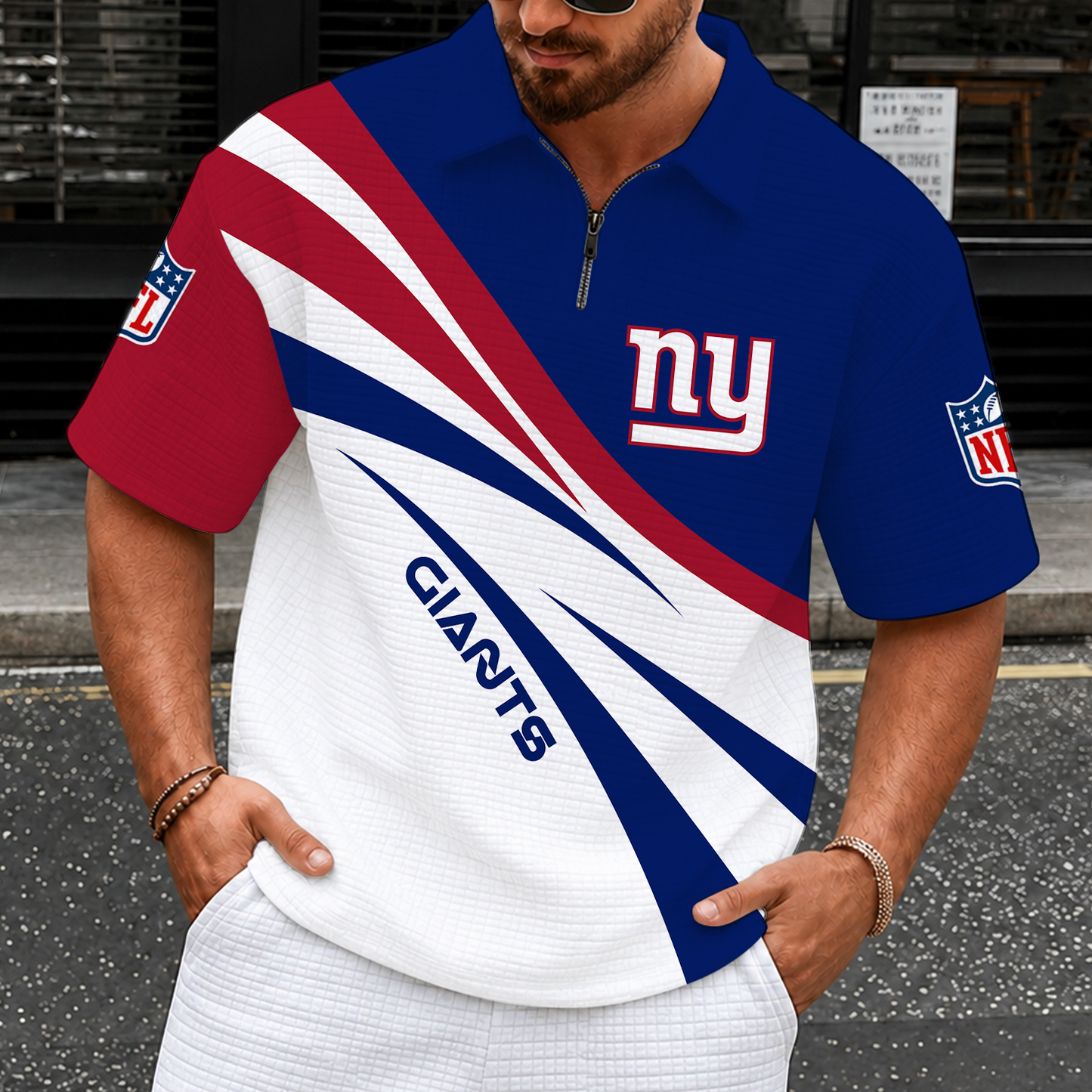 [SPECIAL OFFER] NEW CUSTOMIZED NFL32 NYG NEW YORK GIANTS QUARTER-ZIP POLO SHIRT