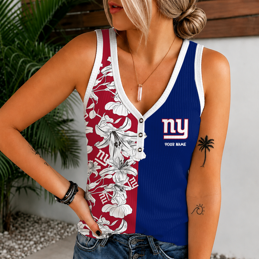 [SPECIAL OFFER] NEW CUSTOMIZED NFL32 NYG NEW YORK GIANTS WOMEN'S V-NECK TANK TOP