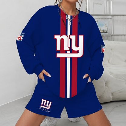 [SPECIAL OFFER] NEW CUSTOMIZED NFL32 NYG NEW YORK GIANTS UNISEX SWEATSHIRT & SHORTS SET
