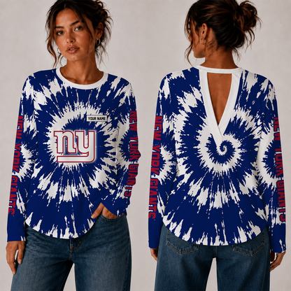 [SPECIAL OFFER] NEW CUSTOMIZED NFL32 NYG NEW YORK GIANTS WOMEN'S BACK V-CUT LONG-SLEEVE SHIRT