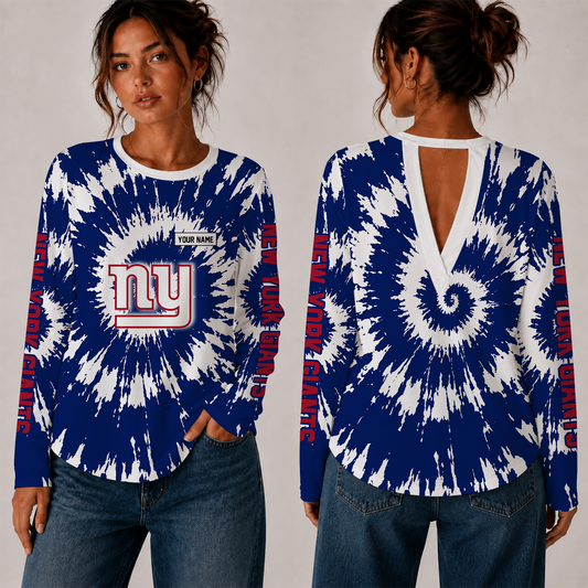 [SPECIAL OFFER] NEW CUSTOMIZED NFL32 NYG NEW YORK GIANTS WOMEN'S BACK V-CUT LONG-SLEEVE SHIRT