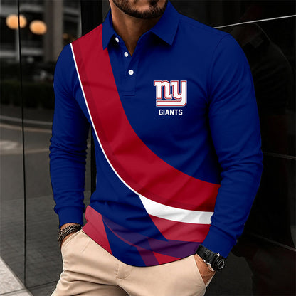 [SPECIAL OFFER] NEW CUSTOMIZED NFL32 NYG NEW YORK GIANTS LONG SLEEVE POLO SHIRT