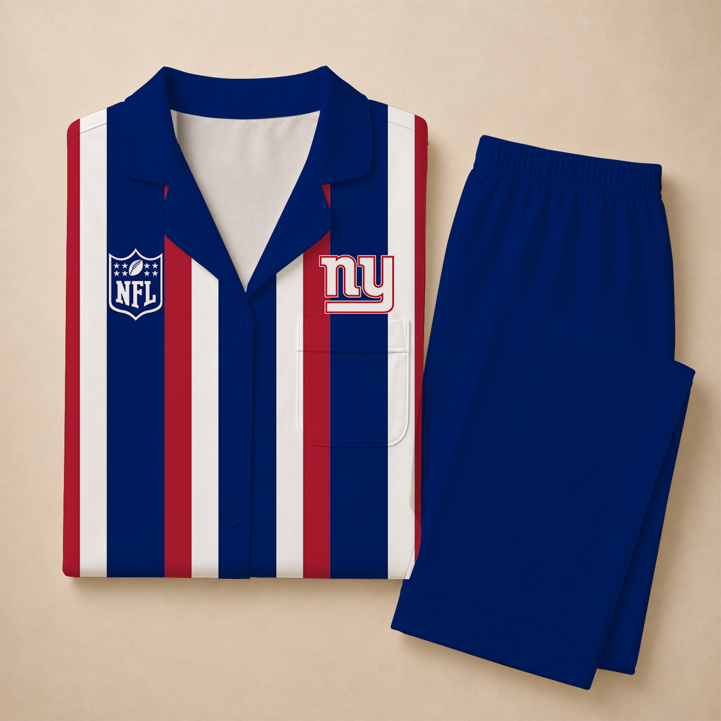 [SPECIAL OFFER] NEW CUSTOMIZED NFL32 NYG NEW YORK GIANTS SHORT SLEEVE & LONG PANTS PAJAMAS SET