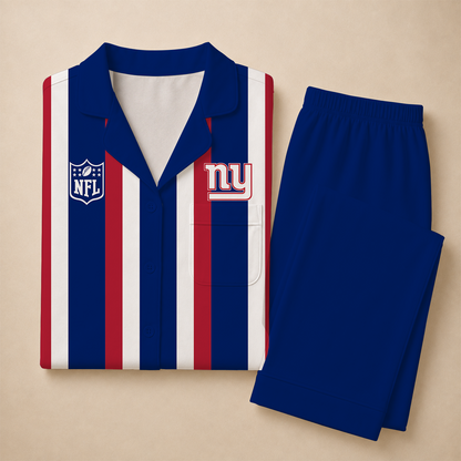 [SPECIAL OFFER] NEW CUSTOMIZED NFL32 NYG NEW YORK GIANTS SHORT SLEEVE & LONG PANTS PAJAMAS SET