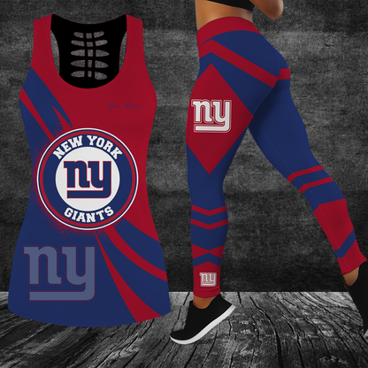 [SPECIAL OFFER] NEW CUSTOMIZED NFL32 NYG NEW YORK GIANTS HOLLOW TANK TOP & LEGGINGS SET