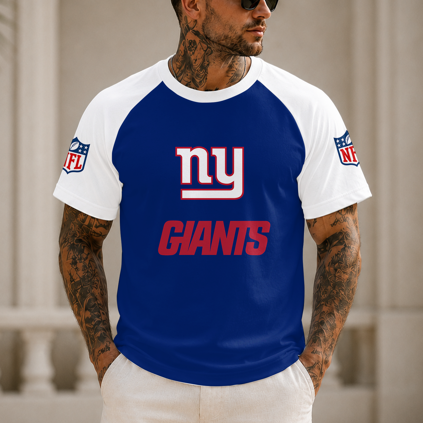 [SPECIAL OFFER] NEW CUSTOMIZED NFL32 NYG NEW YORK GIANTS RAGLAN TEE
