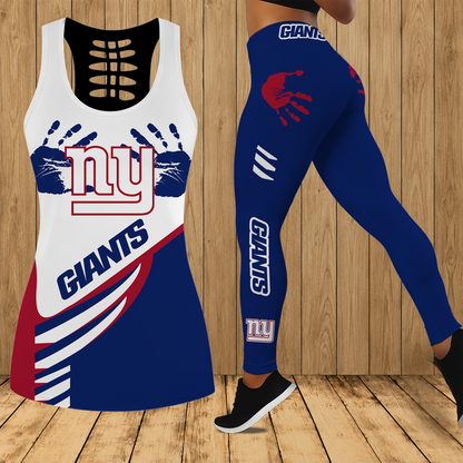 [SPECIAL OFFER] NEW CUSTOMIZED NFL32 NYG NEW YORK GIANTS HOLLOW TANK TOP & LEGGINGS SET