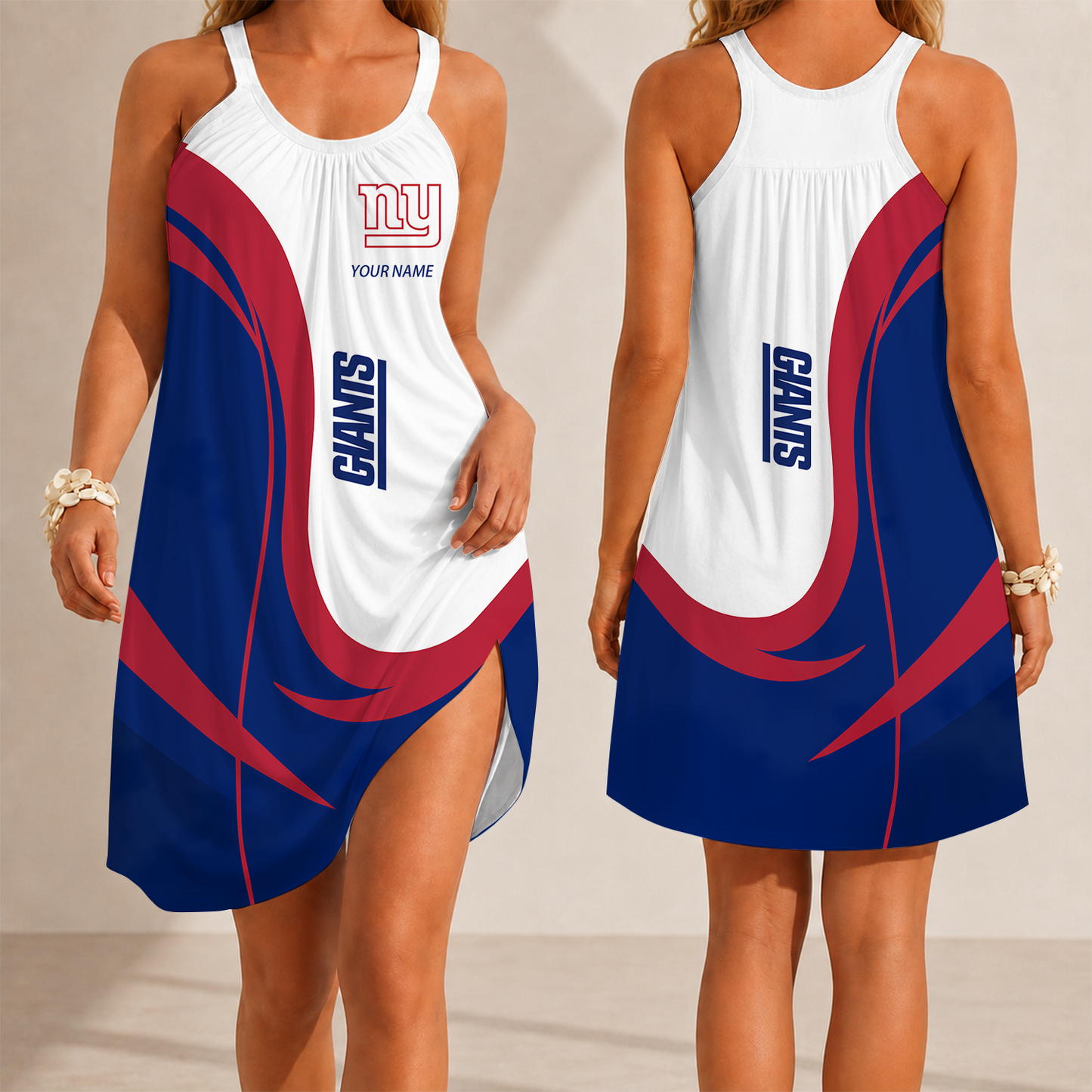 [SPECIAL OFFER] NEW CUSTOMIZED NFL32 NYG NEW YORK GIANTS CAMISOLE DRESS