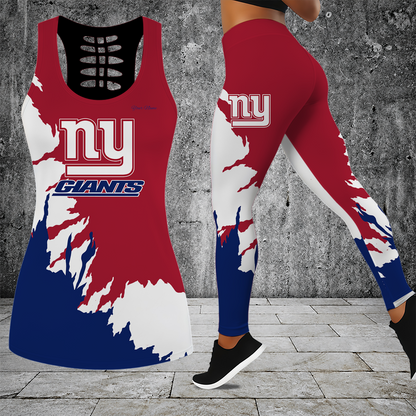 [SPECIAL OFFER] NEW CUSTOMIZED NFL32 NYG NEW YORK GIANTS HOLLOW TANK TOP & LEGGINGS SET