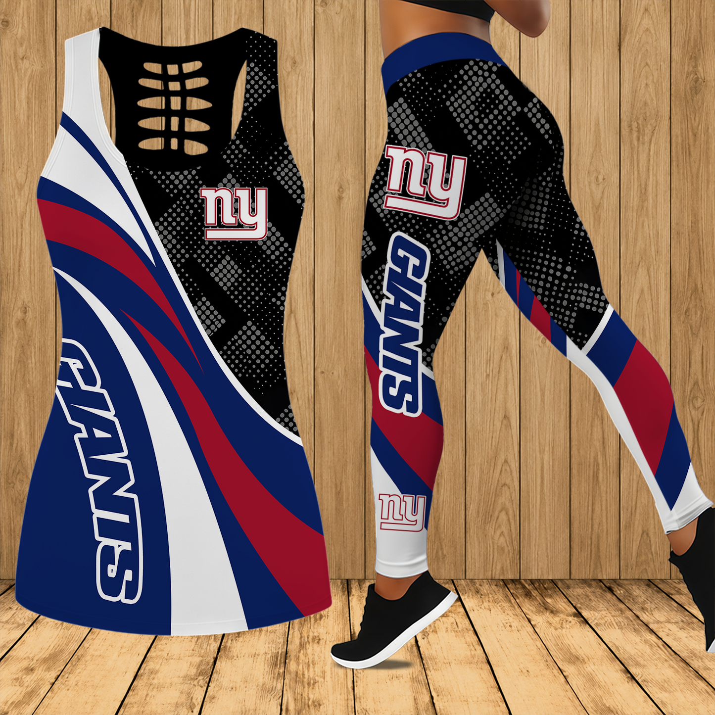 [SPECIAL OFFER] NEW CUSTOMIZED NFL32 NYG NEW YORK GIANTS HOLLOW TANK TOP & LEGGINGS SET