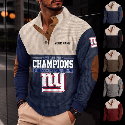 [SPECIAL OFFER] NEW CUSTOMIZED NFL32 NYG NEW YORK GIANTS BUTTON SWEATSHIRTS STAND COLLAR