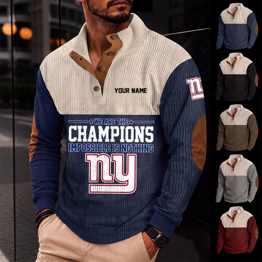 [SPECIAL OFFER] NEW CUSTOMIZED NFL32 NYG NEW YORK GIANTS BUTTON SWEATSHIRTS STAND COLLAR